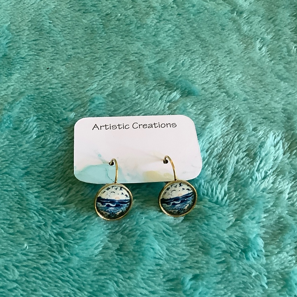 Artistic Creations NWT Summertime Beach Vibes Blue and Gold Fashion Earrings - Picture 4 of 11